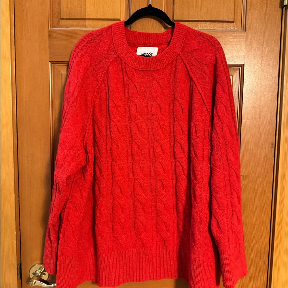 Aerie Vibrant Red Cable Knit Sweater
